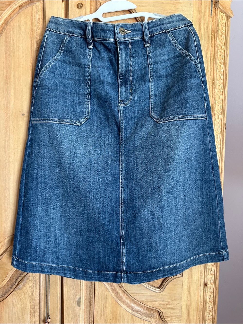 St. John's Bay Dark Blue Denim A-Line Skirt middy length - Picture 1 of 2